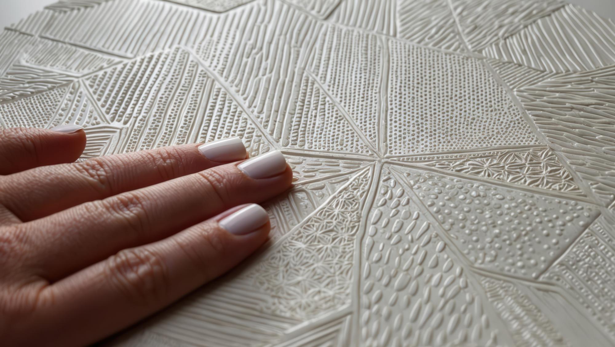 artisan hands embroidering geometric motif